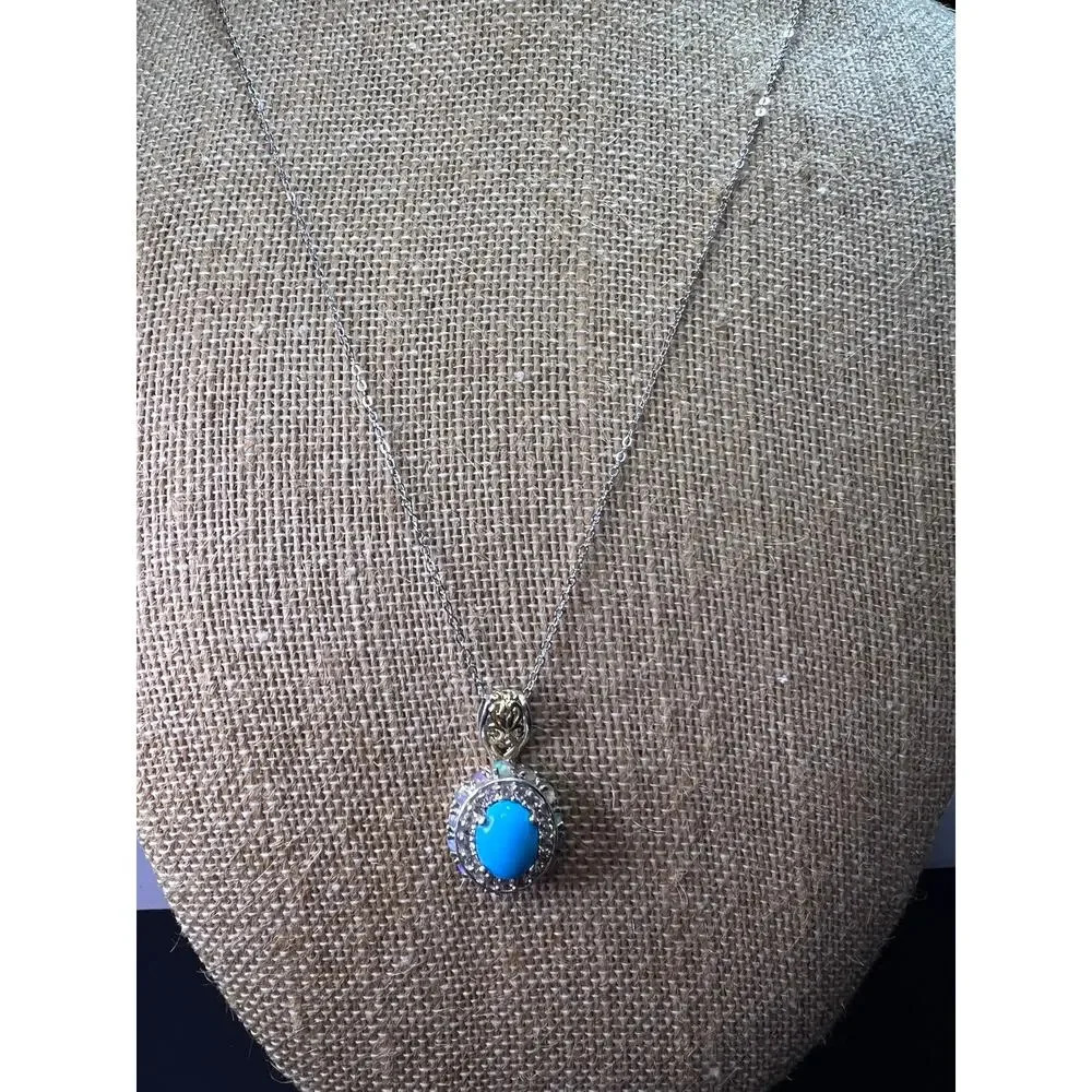 New Opal and turquoise halo pendant and chain necklace - Picture 5 of 11